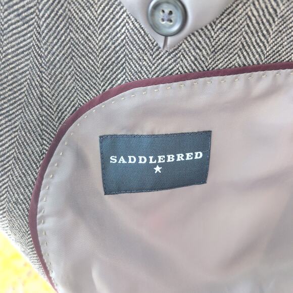 Saddlebred Lambswool Blend Herringbone Tailored Suit Coat Men's 54L - Picture 5 of 9